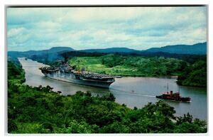 US Aircraft Carrier Gaillard Cut Panama Canal Mirro-Krome Postcard